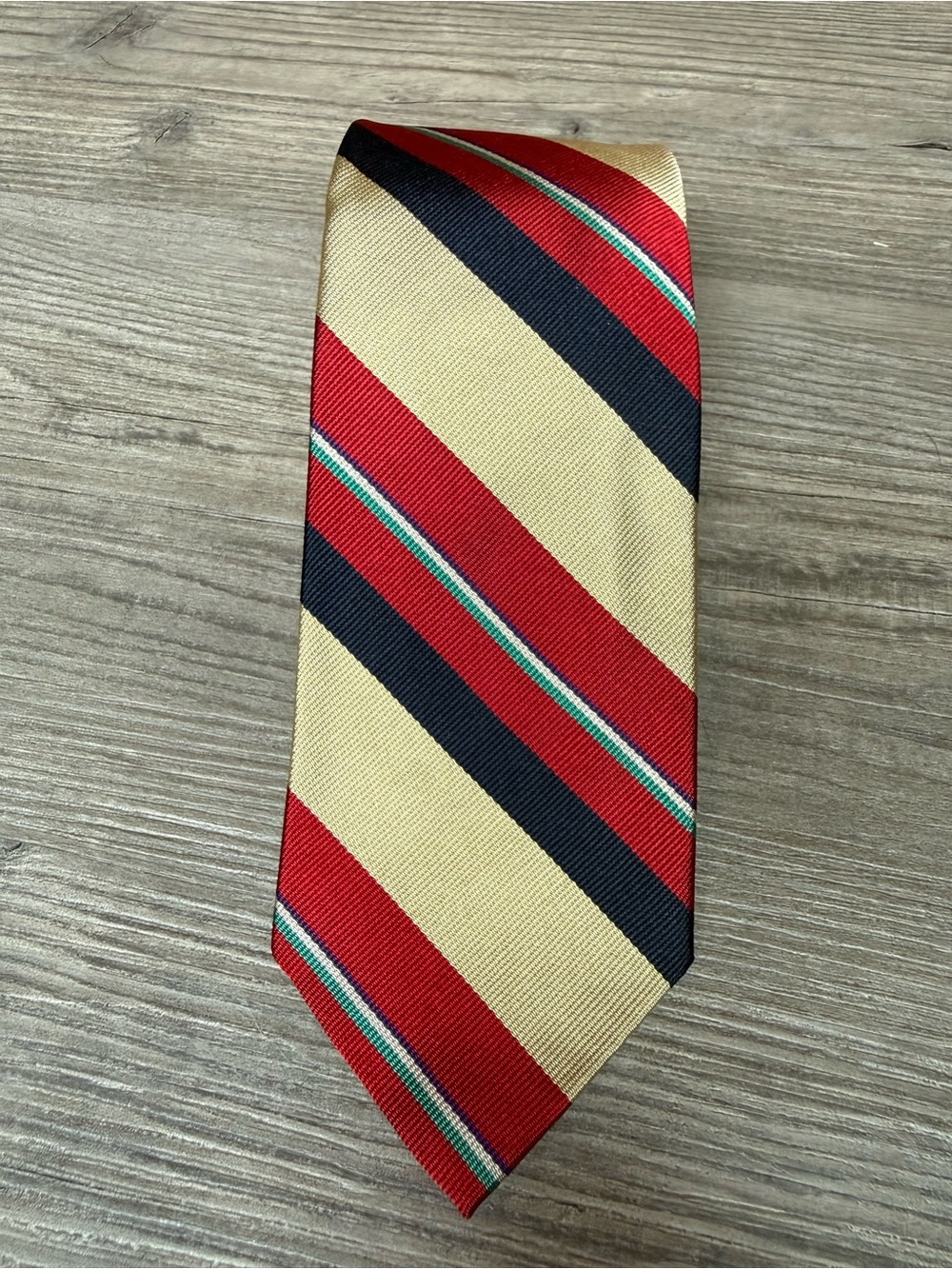 Vintage Polo Ralph Lauren Mark Shale Necktie Hand Made Red Gold Navy Stripe 3.25
